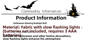 Detailed specifications for Halloween glowing gnome with LED, 37x10cm size and 68g weight