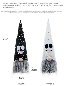 Detailed size guide of 37cm glowing Halloween gnomes with sequin fabric and long beard