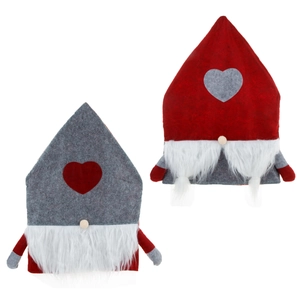 Set of 2 Christmas gnome chair covers in red and grey felt with long plush beards