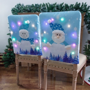 Fodere per Sedie Natalizie Luminose a LED Blu in Simil-Lino con Motivo Babbo Natale Pupazzo di Neve per Decorazioni Casa Festa