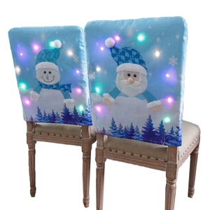 Coprisedie natalizi con luci LED, Babbo Natale e Pupazzo di neve in lino azzurro