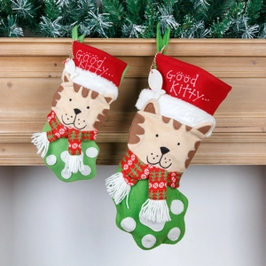 Weihnachtsstrümpfe in Katzenpfoten-Optik mit süßen Kätzchen-Motiven und flauschigem Plüschrand