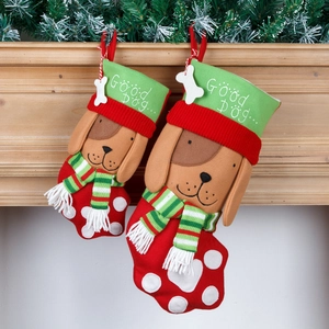 Zweiteiliges Set weihnachtlicher Haustier-Socken mit niedlichen 3D-Hunde-Motiven