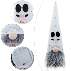 Verlichte Halloween-kabouter met witte lovertjes, goudaccenten en grijze baarddecoratie
