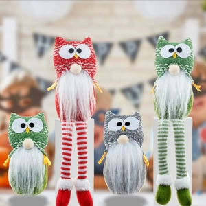 Handmade Christmas Owl Gnome Ornaments Knitted Fabric Rudolph Faceless Doll With Long Legs For Home Festive Party Desktop Decoration