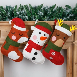 Christmas Cartoon Felt Stockings Gift Bag Hanging Decoration Snowman Reindeer Fox Pattern For Xmas Party Home Decor