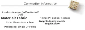 Especificaciones de tamaño para el gnomo Café Rudolph con detalles del material