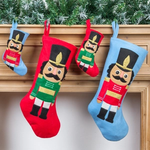 Calza di Natale Ricamata Soldato Schiaccianoci Grande Piccola Rosso Blu Sacchetto Regalo in Feltro Decorazione da Appendere