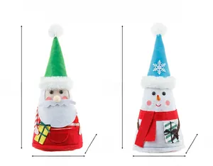 Detail of Christmas Santa and snowman plush ornaments showing 32x13cm dimensions