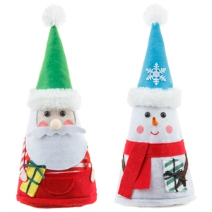 Christmas Santa and Snowman plush cone-shaped gift bags for festive holiday decorations