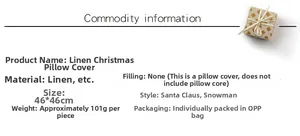 Detailed Christmas pillow cover specifications for linen Santa and Snowman styles