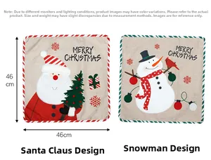 Linen Christmas pillow case featuring Santa and Snowman embroidery measuring 46x46 cm