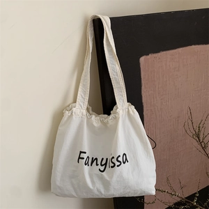 Large Capacity Lightweight Casual Nylon Tote Bag For Women Drawstring Letter Print Shoulder Bag For Daily Commuting School