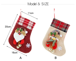 Detailed size specifications for red Santa and beige Snowman linen Christmas stockings