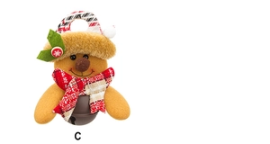 Detail of Christmas teddy bear plush ornament with checkered hat and 6cm metal bell