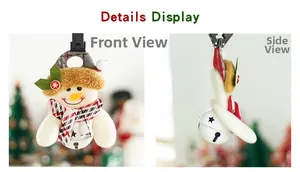 Detail display of Christmas snowman bell pendant showing front and side views