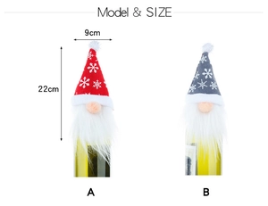 Détail des housses de bouteille de vin gnome de Noël 22x9cm en tricot rouge et gris