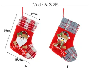 Detaillierte Größentabelle für rote Weihnachtssocken mit Nikolaus- und Schneemann-Motiv
