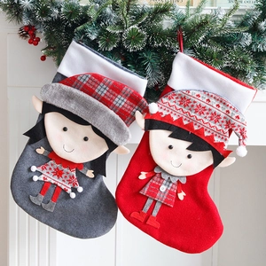 Grandi Calze di Natale Con Applicazione 3D a Forma di Gnomo Elfo in Feltro e Tessuto a Maglia Decorazione Sospesa per Camino Borsa Regalo