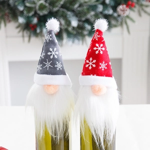 Housses de Bouteille de Vin de Gnome de Noël Tricotées avec Flocon de Neige et Barbe Blanche pour Décor de Table