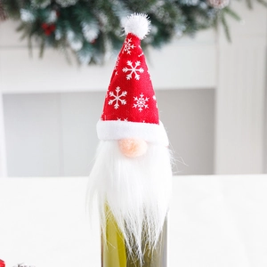 Housse de bouteille de vin gnome de Noël avec chapeau flocon de neige et barbe blanche