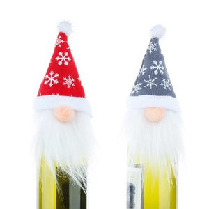 Couvre-bouteilles de vin gnome de Noël avec bonnets en tricot à flocons et barbe en peluche