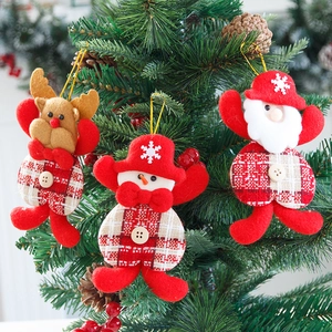 Christmas Tree Plush Hanging Ornaments Heart Shaped Santa Snowman Reindeer Decoration For Holiday Festival Home Party Decor