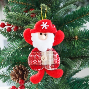 Festive red plush Santa hanging ornament with white beard and gold string for Christmas tree