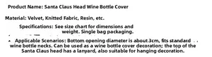 Detailed size specifications for Santa wine bottle topper decoration with hanging loop