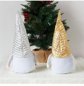 Détails de gnomes de Noël artisanaux à paillettes dorées et argentées avec barbe blanche
