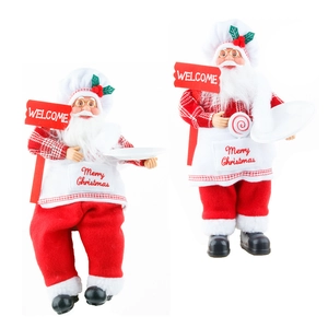 Standing and sitting Christmas chef Santa Claus dolls with Merry Christmas embroidery