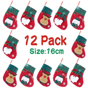 Set di Calze di Natale Retro Country Babbo Natale Pupazzo di Neve Renna Applique in Feltro Sacchetto di Caramelle per Decorazioni
