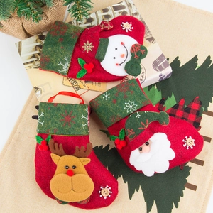 Set di 12 calze natalizie vintage con disegni 3D di Babbo Natale, pupazzo e renna