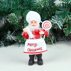 Figurine de Père Noël chef debout avec chemise à carreaux rouges et tablier de Noël