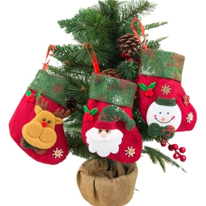 Set di 3 calze di Natale rustiche con renna, Babbo Natale e pupazzo di neve per decorazione