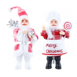 Poupées Père Noël chef et traditionnel avec costumes en velours rose et tissu à carreaux