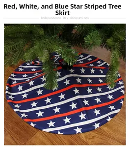Detail of red white and blue American flag tree skirt under a Christmas tree