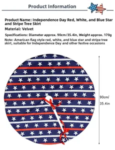 Detailed view of 90cm Independence Day flannel tree skirt with stars and stripes design