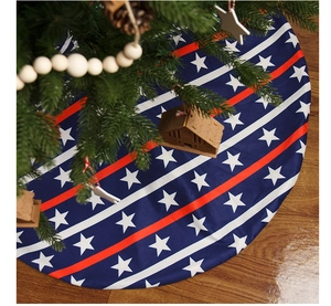 Detail of double-layer July 4th Christmas tree skirt with stars and stripes pattern