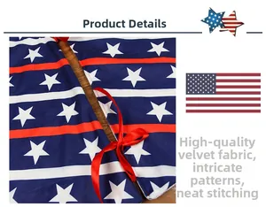 Detailed close-up of high-quality flannel tree skirt with red satin ties and stars