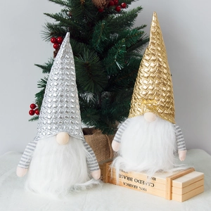 Gnome de Noël Poupée en Peluche Vieil Homme Sans Visage Nordique Suédois Tomte Gonk Figurine Avec Chapeau à Paillettes Or Argent Ornement