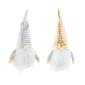 Gnomes de Noël or et argent avec chapeaux métalliques brillants et barbes en peluche