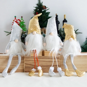 Gnomo de Navidad Adorno de Anciano Sin Rostro Oro Plata Lentejuelas Pierna Larga Hombre del Bosque Nórdico para Decoración del Hogar