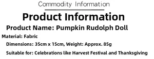 Detailed size chart for the Thanksgiving gnome doll holding a pumpkin 35x15cm