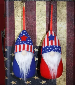 Close-up of red white and blue Independence Day gnomes with stars and stripes patterns