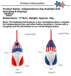 Detailed size specifications for Independence Day gnome ornament featuring red and blue motifs
