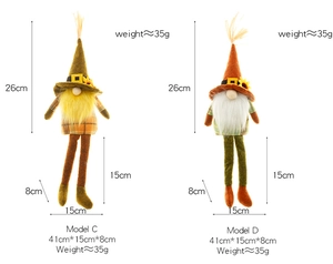 Dimensioni dettagliate degli gnomi girasole con gambe a scacchi e colori autunnali