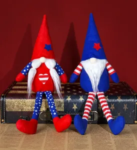 Detail of American Independence Day gnomes with stars and stripes on a vintage case