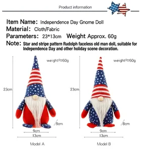 Detail view of Independence Day gnomes showing 23cm height and 13cm width dimensions