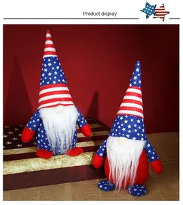 Detail of two patriotic gnomes with star-spangled hats and long white fiber beards